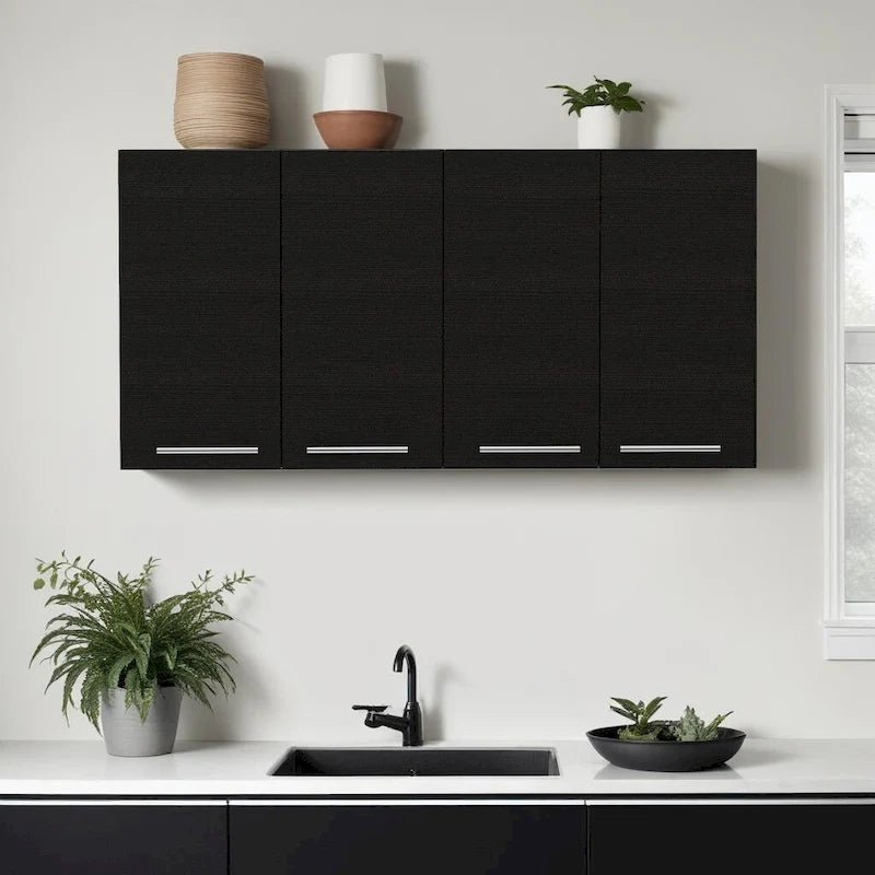 47-inch Zwart Houten Wandkastje met Vier Deuren