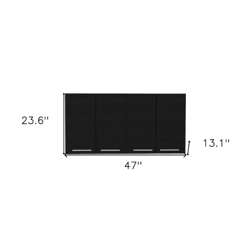 47-inch Zwart Houten Wandkastje met Vier Deuren