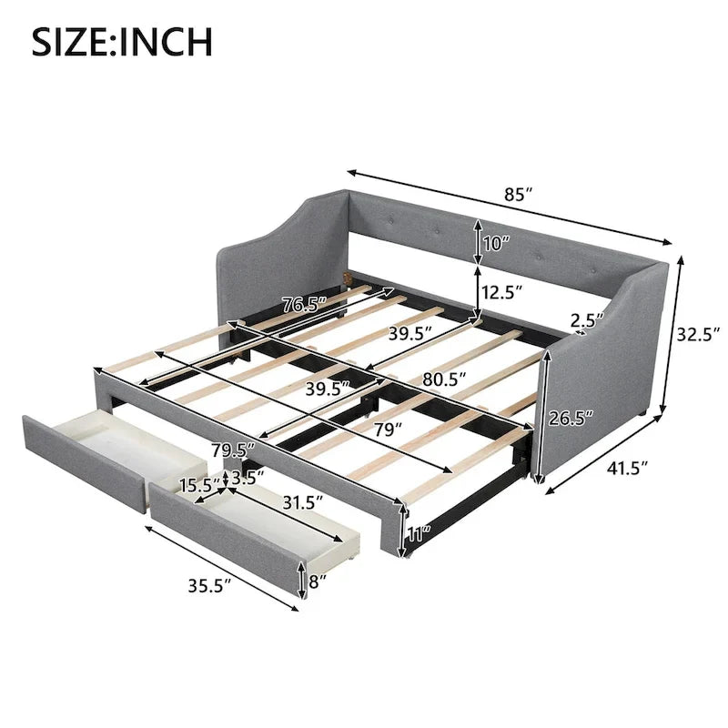 Omschakelbaar slaapbank met opberglades – Twin XL tot King