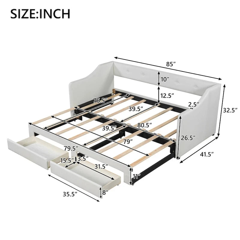 Omschakelbaar slaapbank met opberglades – Twin XL tot King