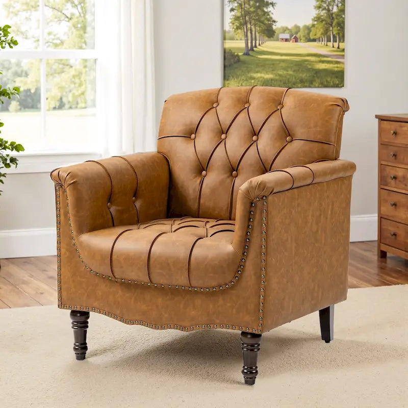 Fauteuil met gecapitonneerde PU lederen bekleding