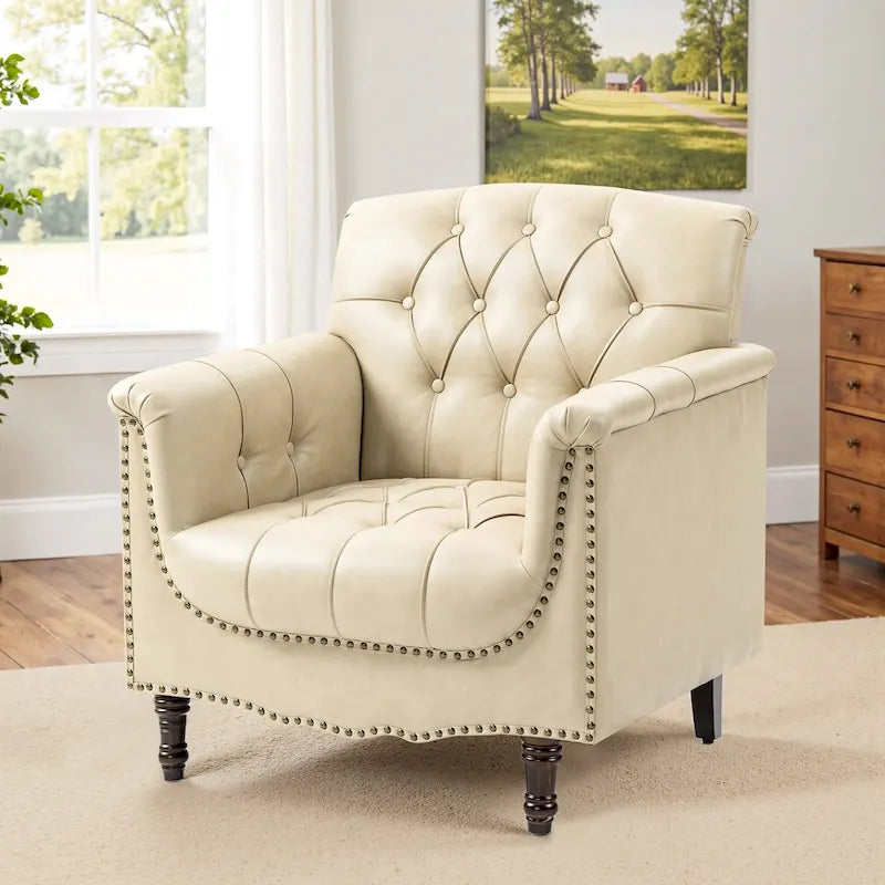 Fauteuil met gecapitonneerde PU lederen bekleding
