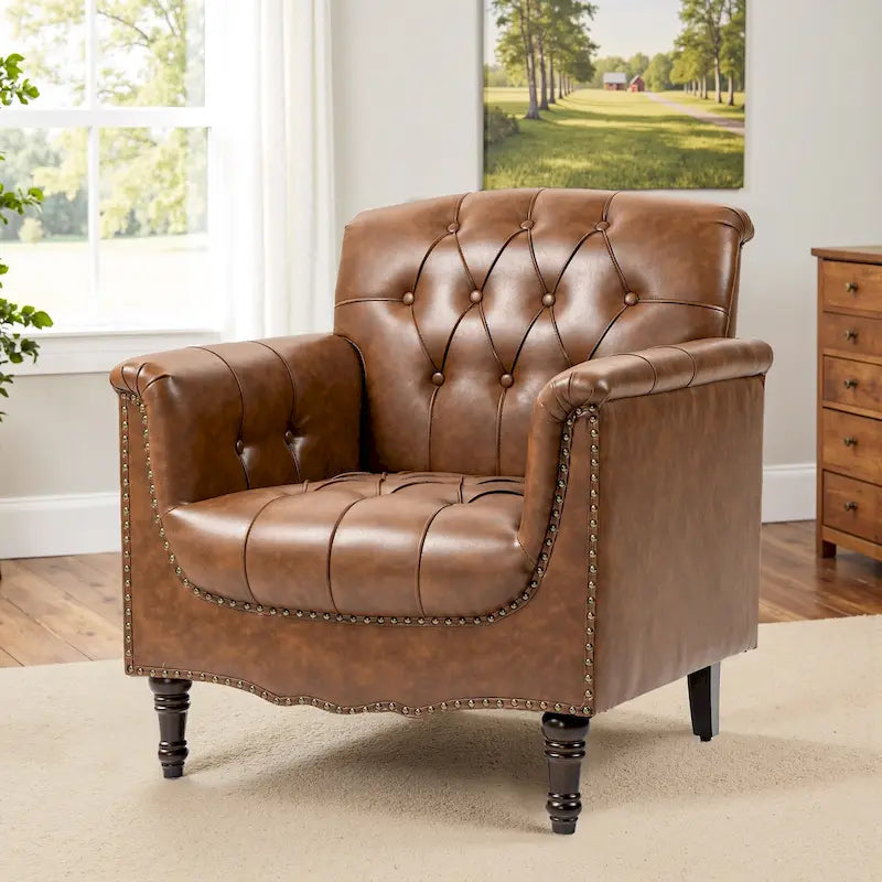 Fauteuil met gecapitonneerde PU lederen bekleding