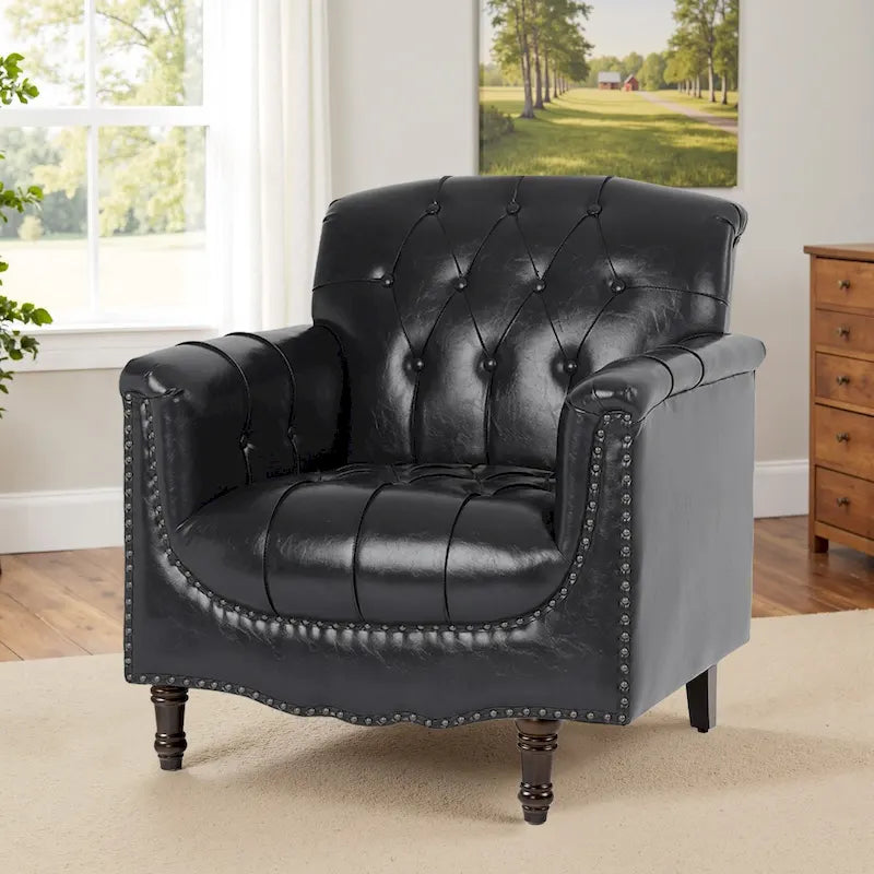 Fauteuil met gecapitonneerde PU lederen bekleding