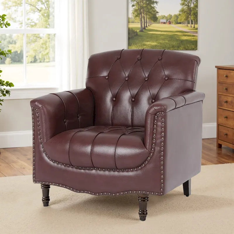 Fauteuil met gecapitonneerde PU lederen bekleding