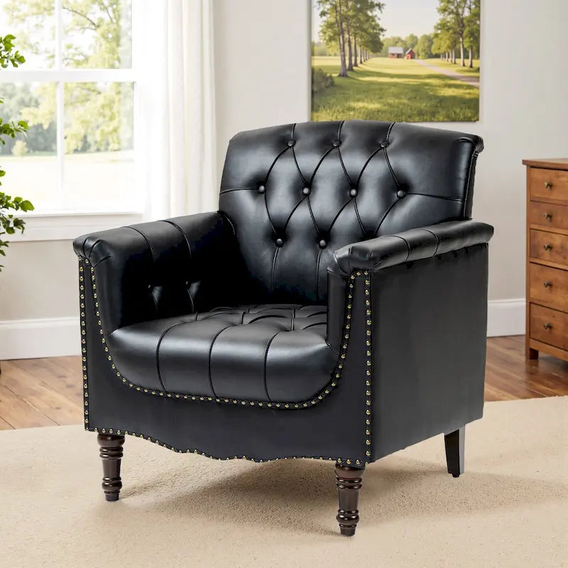 Fauteuil met gecapitonneerde PU lederen bekleding
