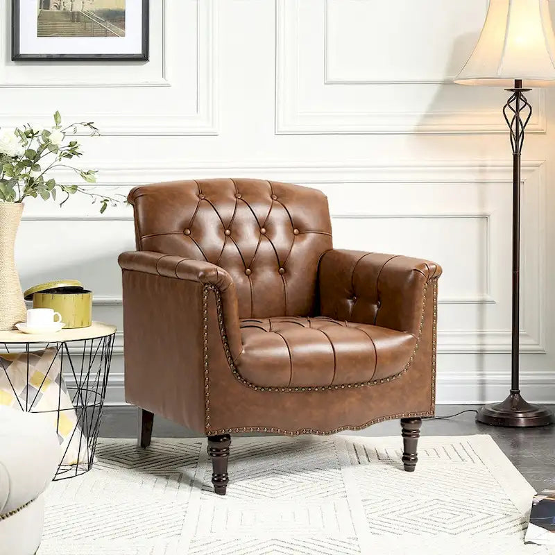 Fauteuil met gecapitonneerde PU lederen bekleding