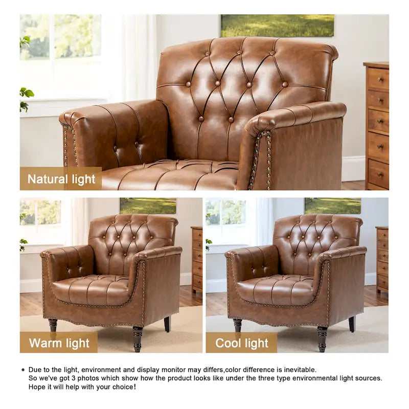 Fauteuil met gecapitonneerde PU lederen bekleding