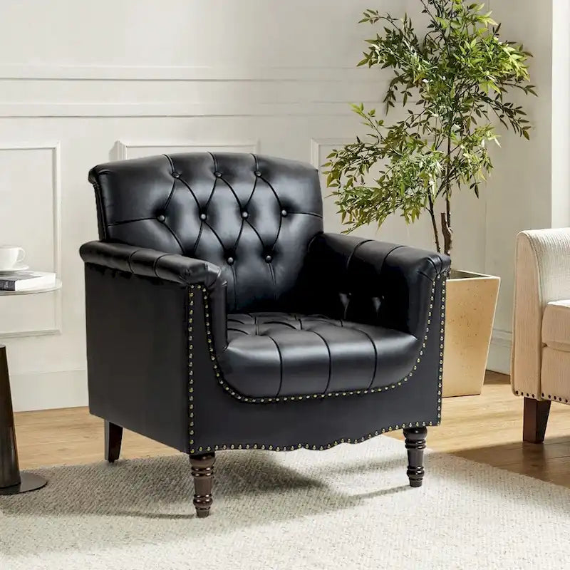 Fauteuil met gecapitonneerde PU lederen bekleding