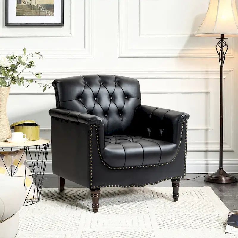 Fauteuil met gecapitonneerde PU lederen bekleding