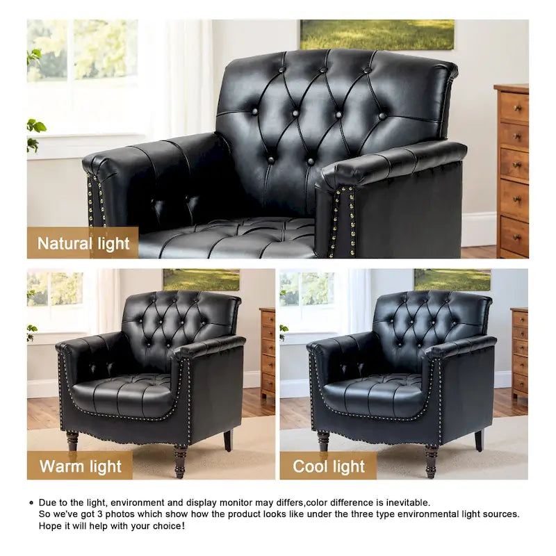 Fauteuil met gecapitonneerde PU lederen bekleding
