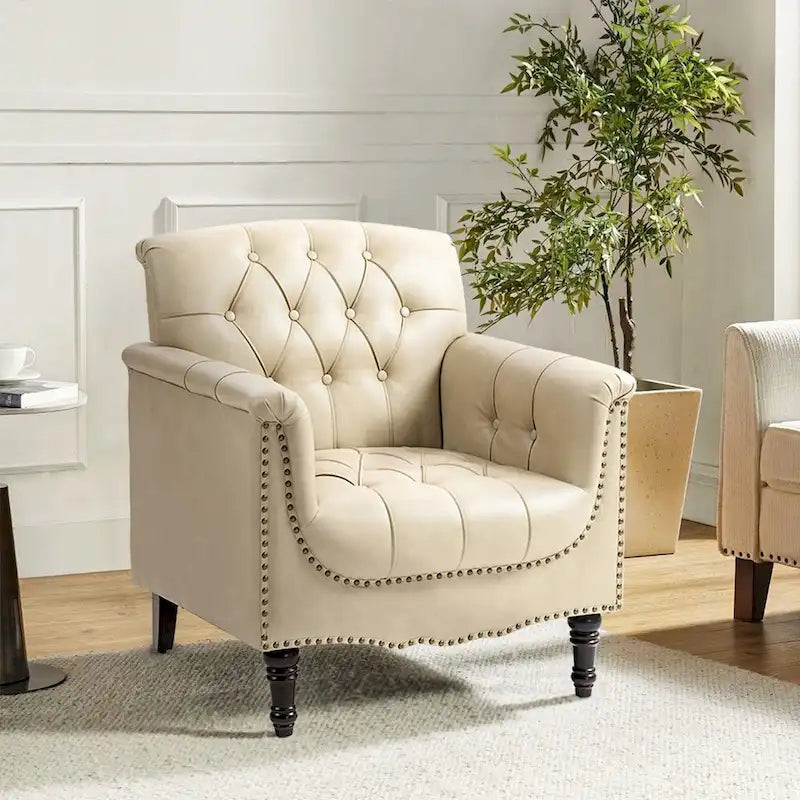 Fauteuil met gecapitonneerde PU lederen bekleding