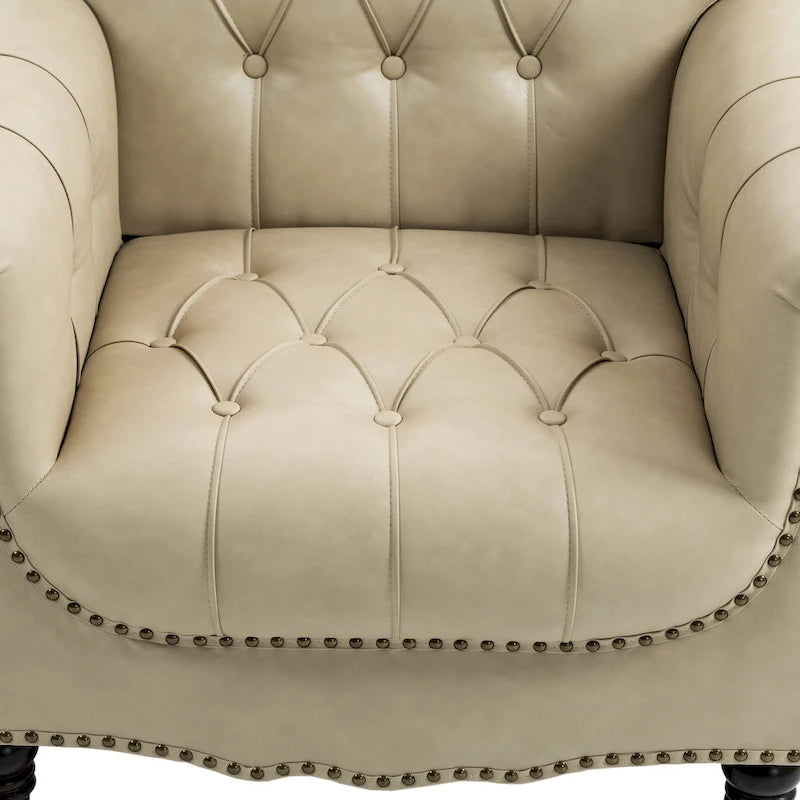 Fauteuil met gecapitonneerde PU lederen bekleding