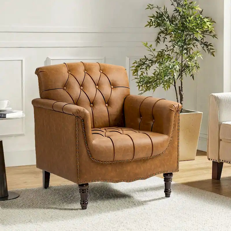 Fauteuil met gecapitonneerde PU lederen bekleding