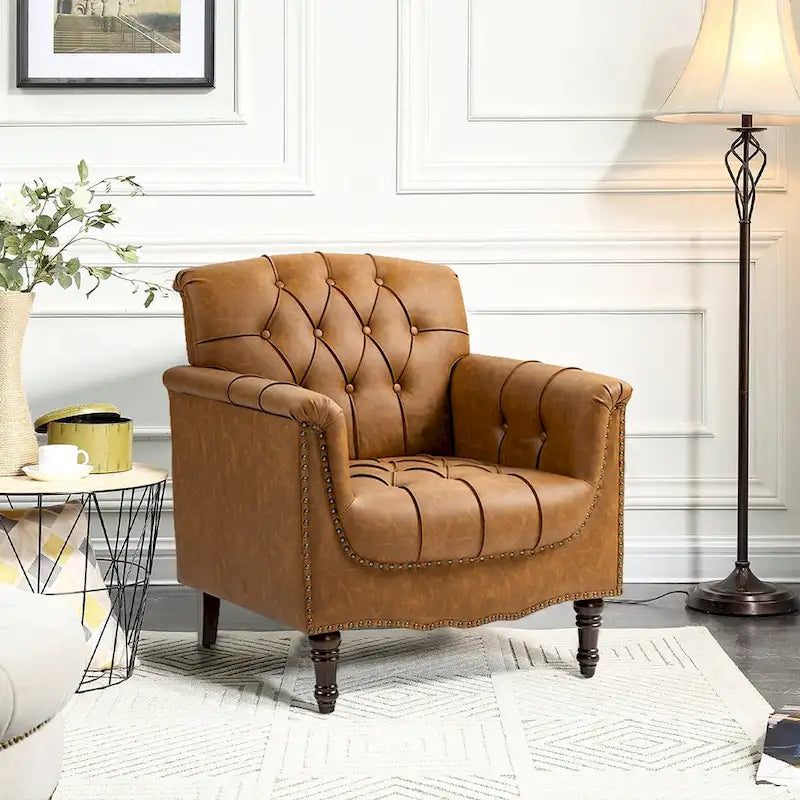 Fauteuil met gecapitonneerde PU lederen bekleding