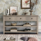 Sidetable met 3 Laden en 2 Open Planken, Grenenhouten Frame