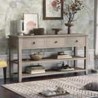 Sidetable met 3 Laden en 2 Open Planken, Grenenhouten Frame