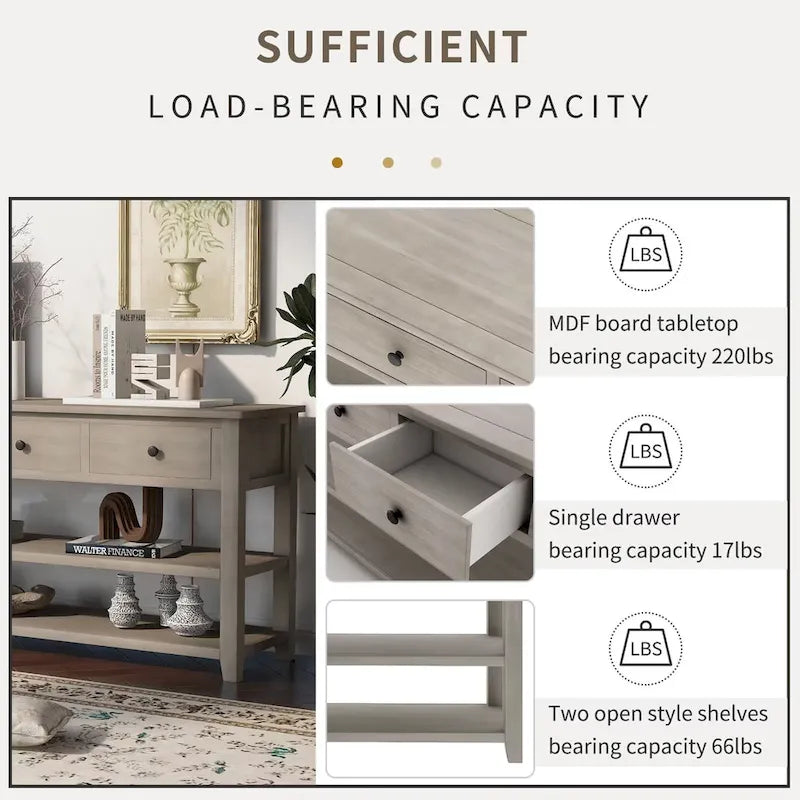 Sidetable met 3 Laden en 2 Open Planken, Grenenhouten Frame