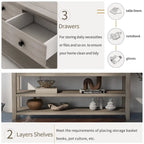 Sidetable met 3 Laden en 2 Open Planken, Grenenhouten Frame