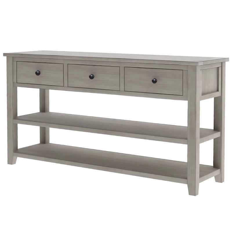Sidetable met 3 Laden en 2 Open Planken, Grenenhouten Frame
