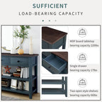 Sidetable met 3 Laden en 2 Open Planken, Grenenhouten Frame