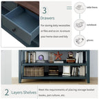 Sidetable met 3 Laden en 2 Open Planken, Grenenhouten Frame