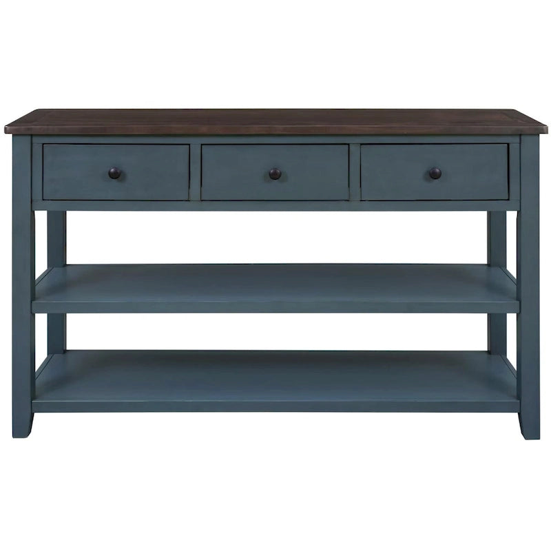 Sidetable met 3 Laden en 2 Open Planken, Grenenhouten Frame