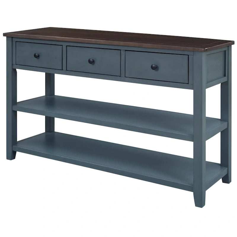 Sidetable met 3 Laden en 2 Open Planken, Grenenhouten Frame