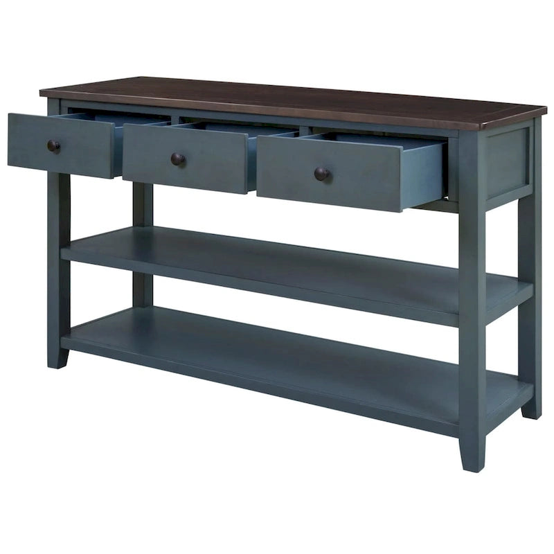 Sidetable met 3 Laden en 2 Open Planken, Grenenhouten Frame