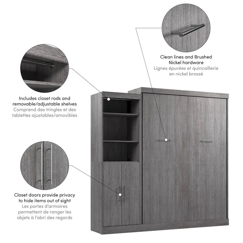 Queen Murphy Bed met Kast Organizer en Deuren (90W)
