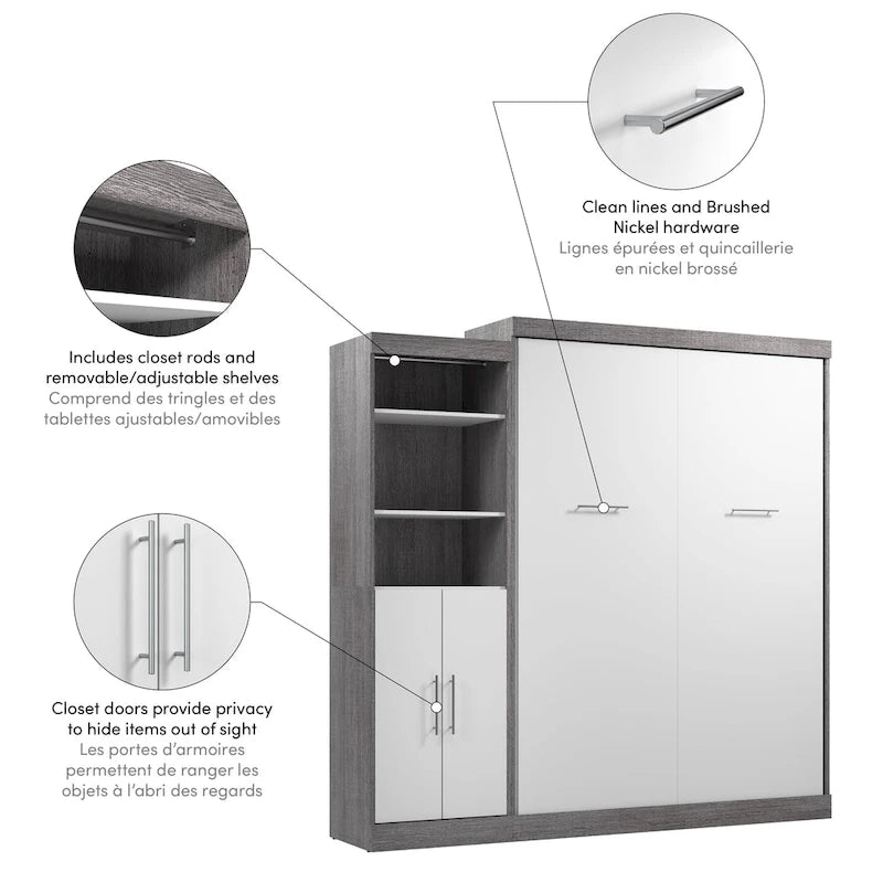 Queen Murphy Bed met Kast Organizer en Deuren (90W)