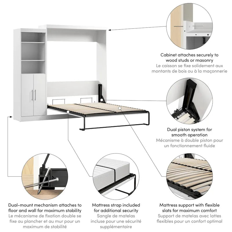Queen Murphy Bed met Kast Organizer en Deuren (90W)