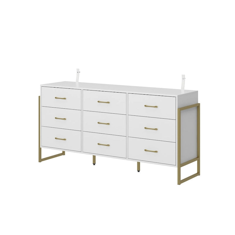 Ladekast met 9 lades en goudkleurige metalen handgrepen, 61,4B x 15,7D x 29,9H