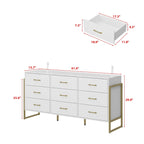 Ladekast met 9 lades en goudkleurige metalen handgrepen, 61,4B x 15,7D x 29,9H