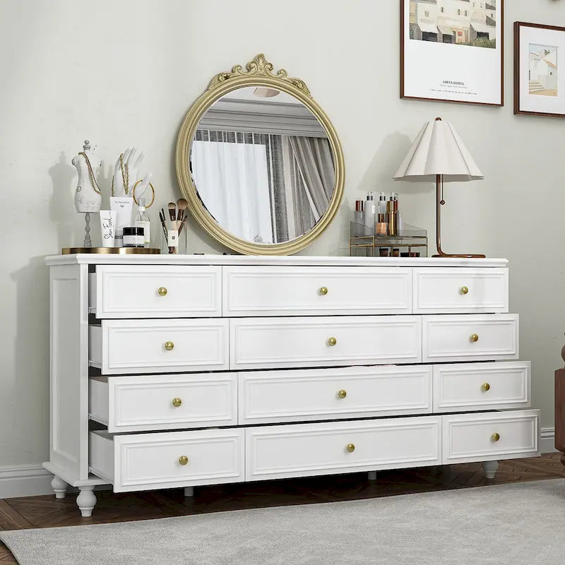 12-Laden Commode met Witte Afwerking – 160 cm Brede Slaapkamerkast