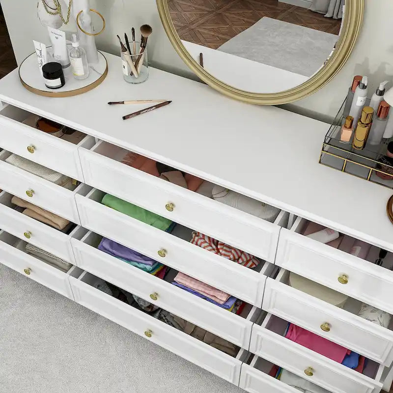 12-Laden Commode met Witte Afwerking – 160 cm Brede Slaapkamerkast