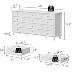 12-Laden Commode met Witte Afwerking – 160 cm Brede Slaapkamerkast