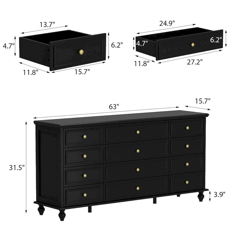 12-Laden Commode met Witte Afwerking – 160 cm Brede Slaapkamerkast