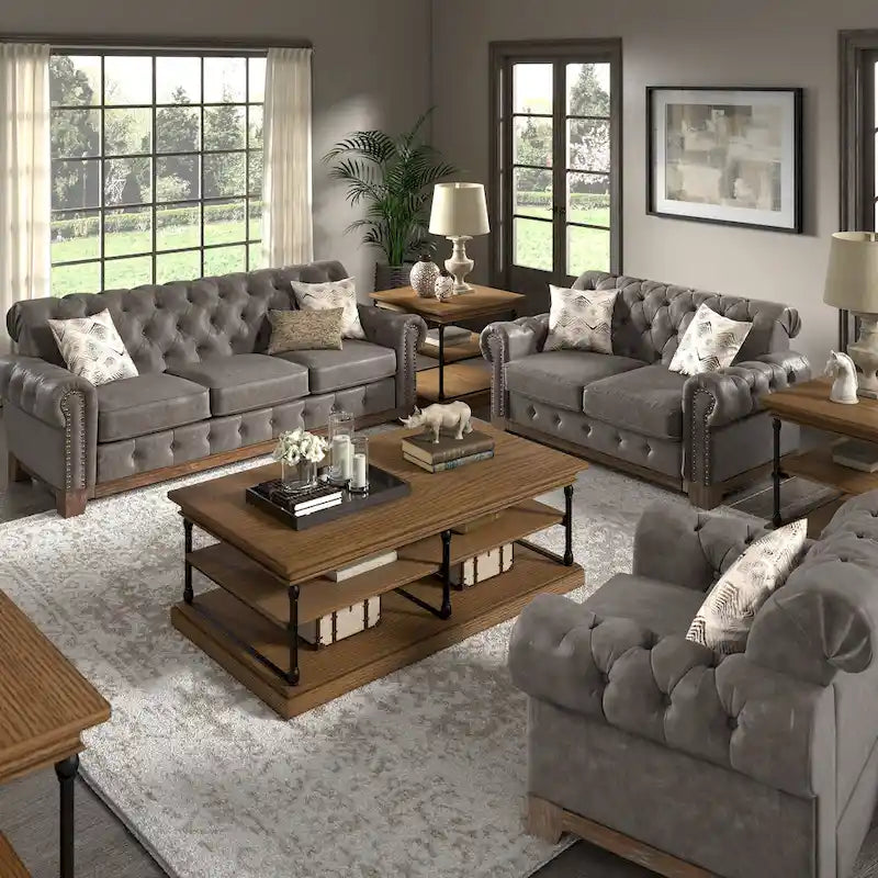 Gecapitonneerde Chesterfield loveseat met gerolde armleuningen en nagelkopaccenten