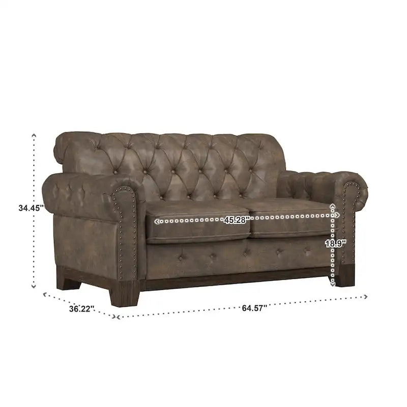 Gecapitonneerde Chesterfield loveseat met gerolde armleuningen en nagelkopaccenten