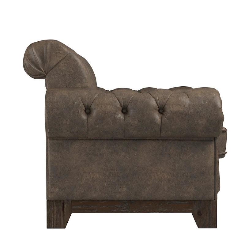 Gecapitonneerde Chesterfield loveseat met gerolde armleuningen en nagelkopaccenten