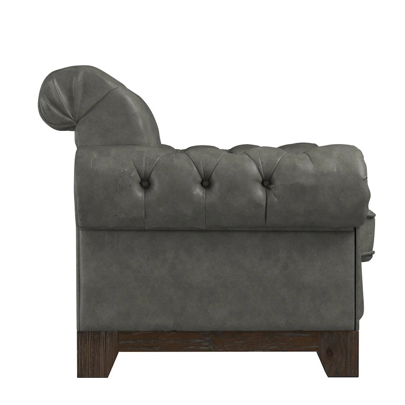 Gecapitonneerde Chesterfield loveseat met gerolde armleuningen en nagelkopaccenten