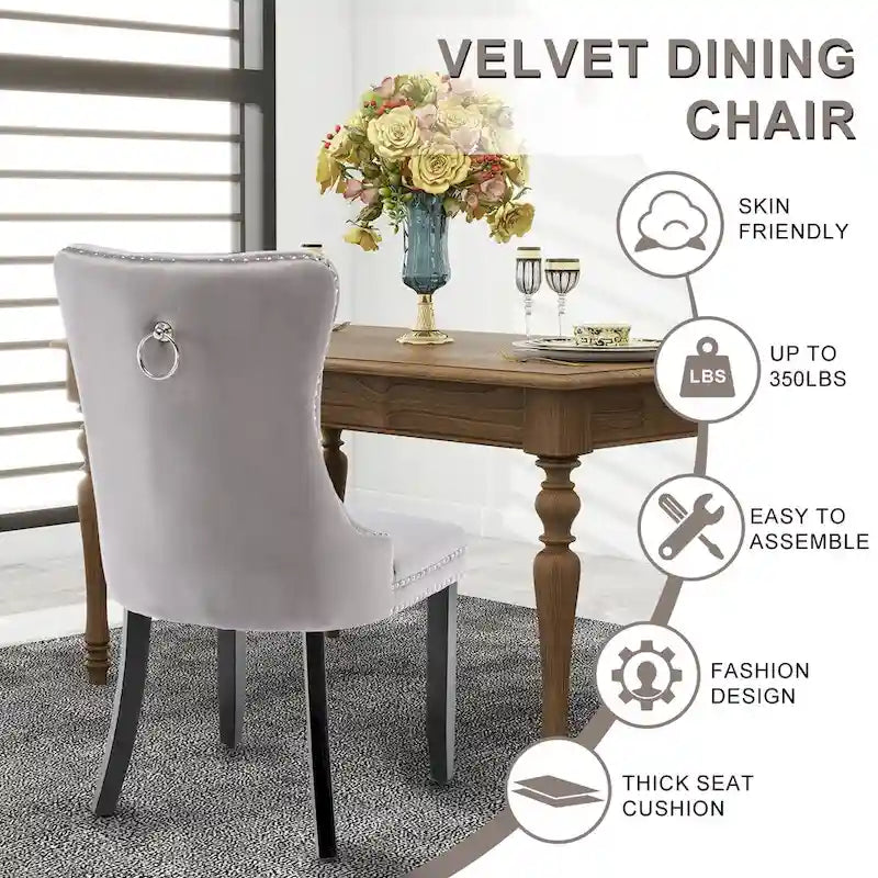 Set van 2 fluwelen gestoffeerde eetkamerstoelen met siernagels en rugring