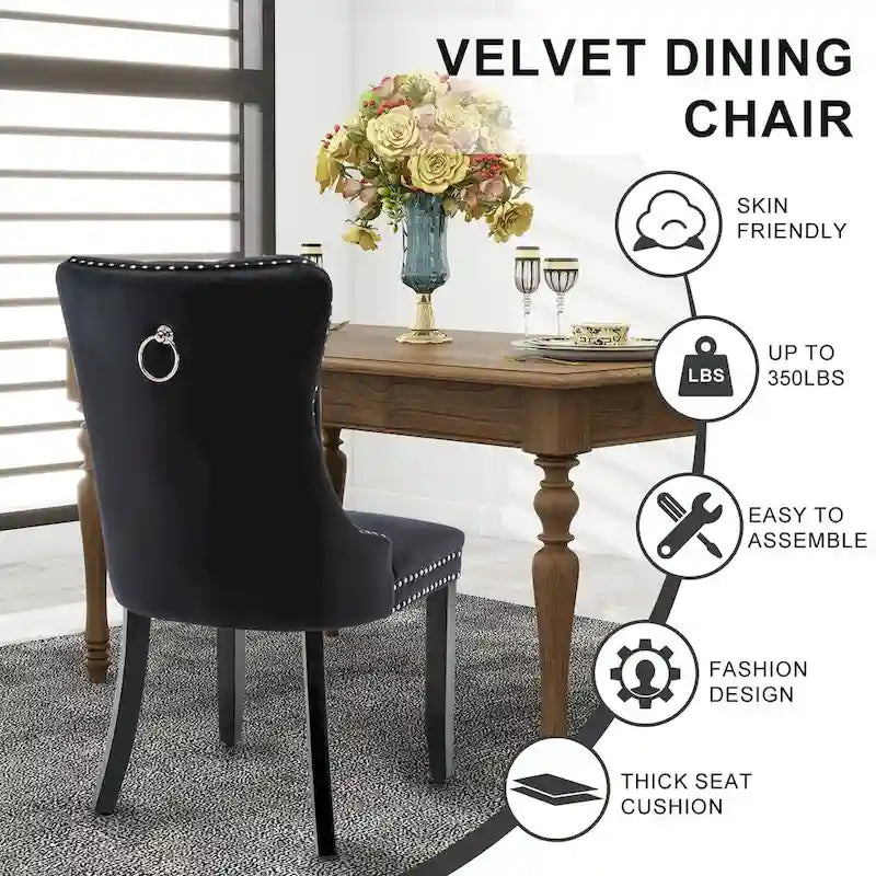 Set van 2 fluwelen gestoffeerde eetkamerstoelen met siernagels en rugring