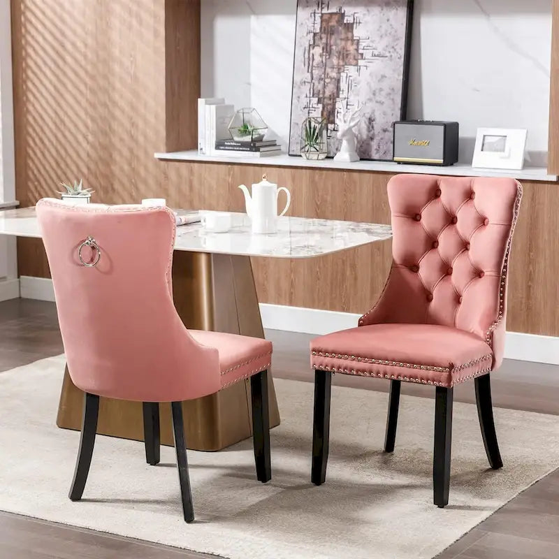 Set van 2 fluwelen gestoffeerde eetkamerstoelen met siernagels en rugring