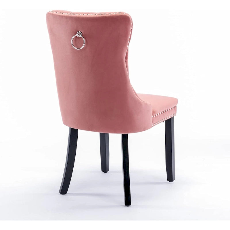 Set van 2 fluwelen gestoffeerde eetkamerstoelen met siernagels en rugring