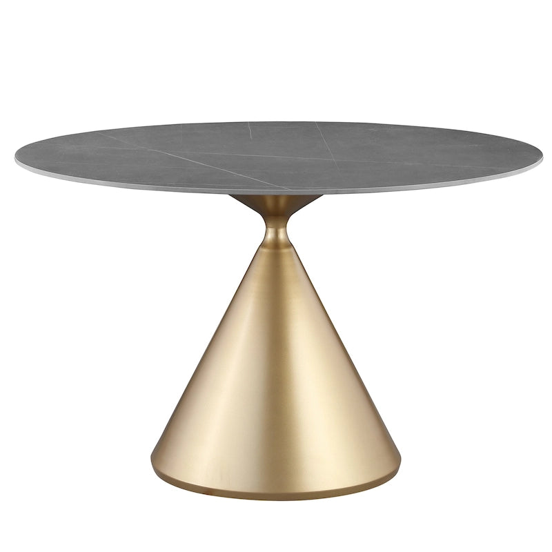 Moderne ronde eettafel met gouden metalen onderstel