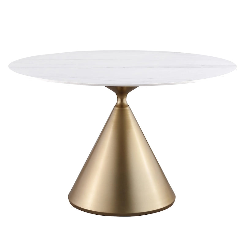 Moderne ronde eettafel met gouden metalen onderstel