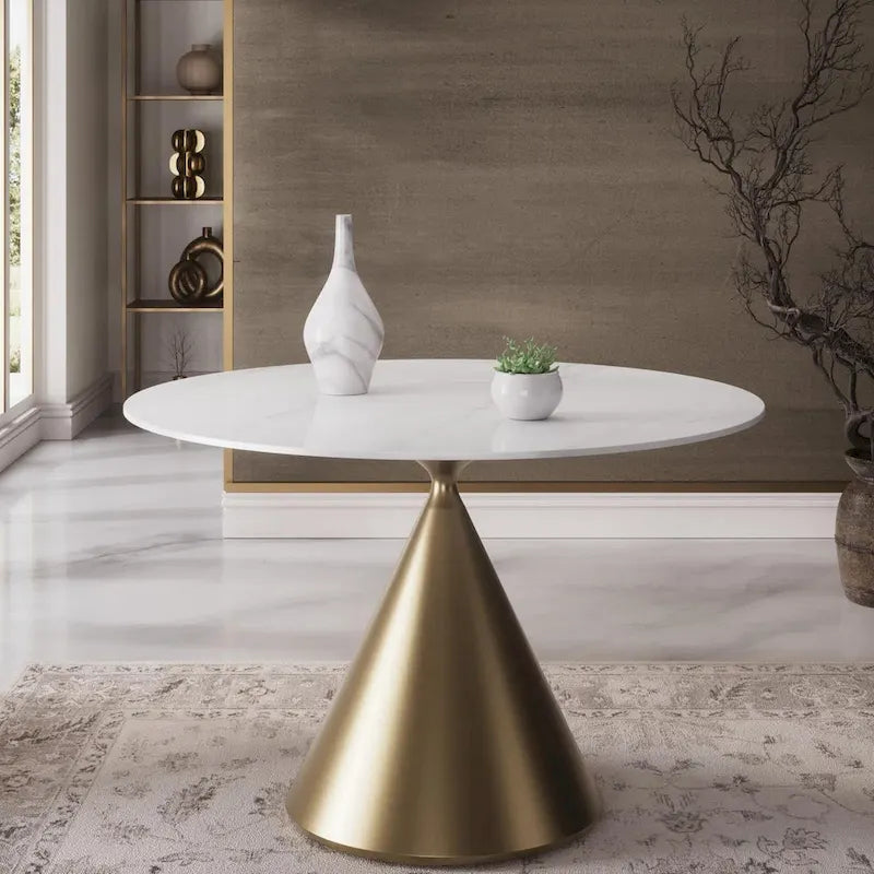 Morden Fort Modern Round Dining Table with Gold Metal Bottom
