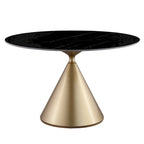 Moderne ronde eettafel met gouden metalen onderstel